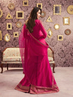 The52 Women's Beautiful Embroidery Work Chanderi Silk Fabric Straight Kurta Palazzo and Dupatta Set | Grocsy