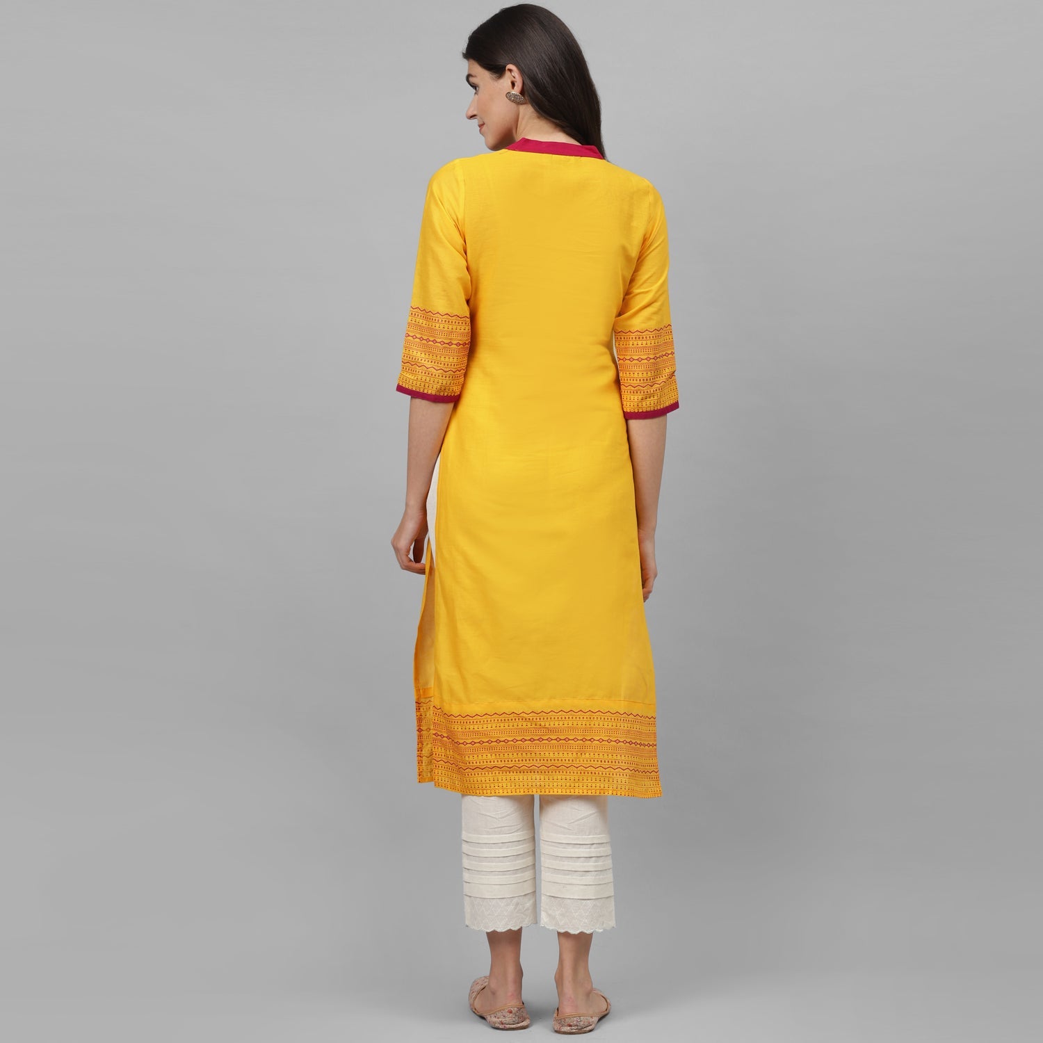Maai Rayon Hand Printed Kurta Yellow | Grocsy
