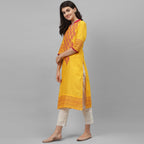 Maai Rayon Hand Printed Kurta Yellow | Grocsy