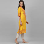 Maai Rayon Hand Printed Kurta Yellow | Grocsy