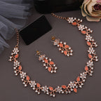 Tehzeeb Creations Rose Gold Pleated White Diamond With Orange Beads Necklace Set | Grocsy