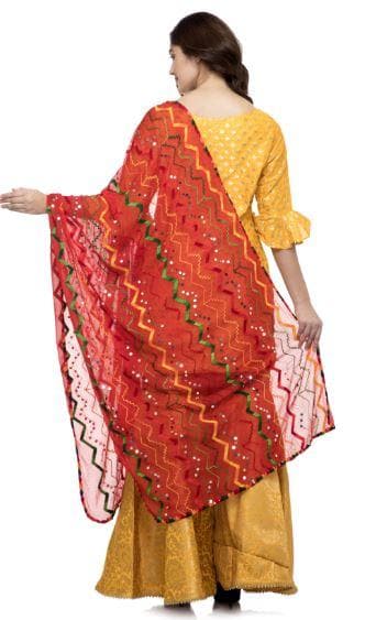 A R Silk Women's Chiffon Thread Multi Emb. Red Regular Dupatta | Grocsy