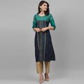 Maai Rayon Hand Printed Kurta Blue | Grocsy