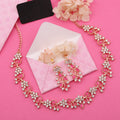 Tehzeeb Creations Rose Gold Pleated White Diamond With Pink Beads Necklace Set | Grocsy