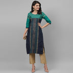Maai Rayon Hand Printed Kurta Blue | Grocsy