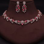 Tehzeeb Creations Rose Gold Pleated White Diamond With Pink Beads Necklace Set | Grocsy