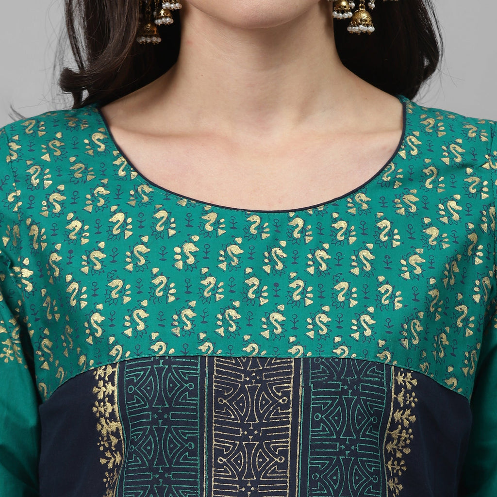 Maai Rayon Hand Printed Kurta Blue | Grocsy