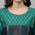 Maai Rayon Hand Printed Kurta Blue | Grocsy