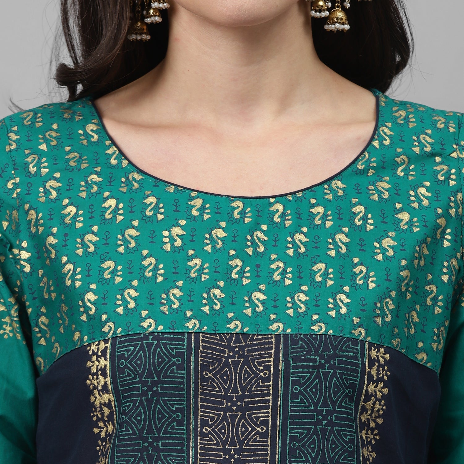 Maai Rayon Hand Printed Kurta Blue | Grocsy