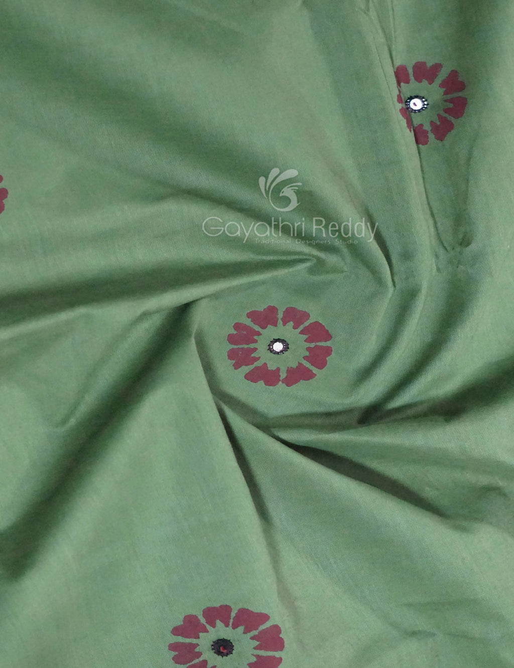 Pista Mix Colour Block Print With Mirron Embroidered Pure Mulmul Cotton Saree By Gayathri Reddy Designer Studio | Grocsy