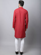 Even Apparels Maroon Cotton Checked Men's Kurta With Band Collar | Grocsy