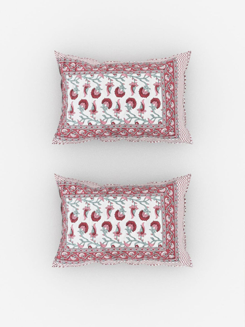 Urban Magic Pink & White Ethnic Motifs Cotton 104 TC King Bedsheet & 2 Pillow Covers | Grocsy