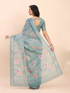 Shree Shyam Fashion Linen Cotton Sea Green Saree | Grocsy