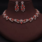 Tehzeeb Creations Rose Gold Pleated White Diamond With Red Beads Necklace Set | Grocsy