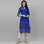 Maai Rayon Hand Printed Kurta Blue | Grocsy