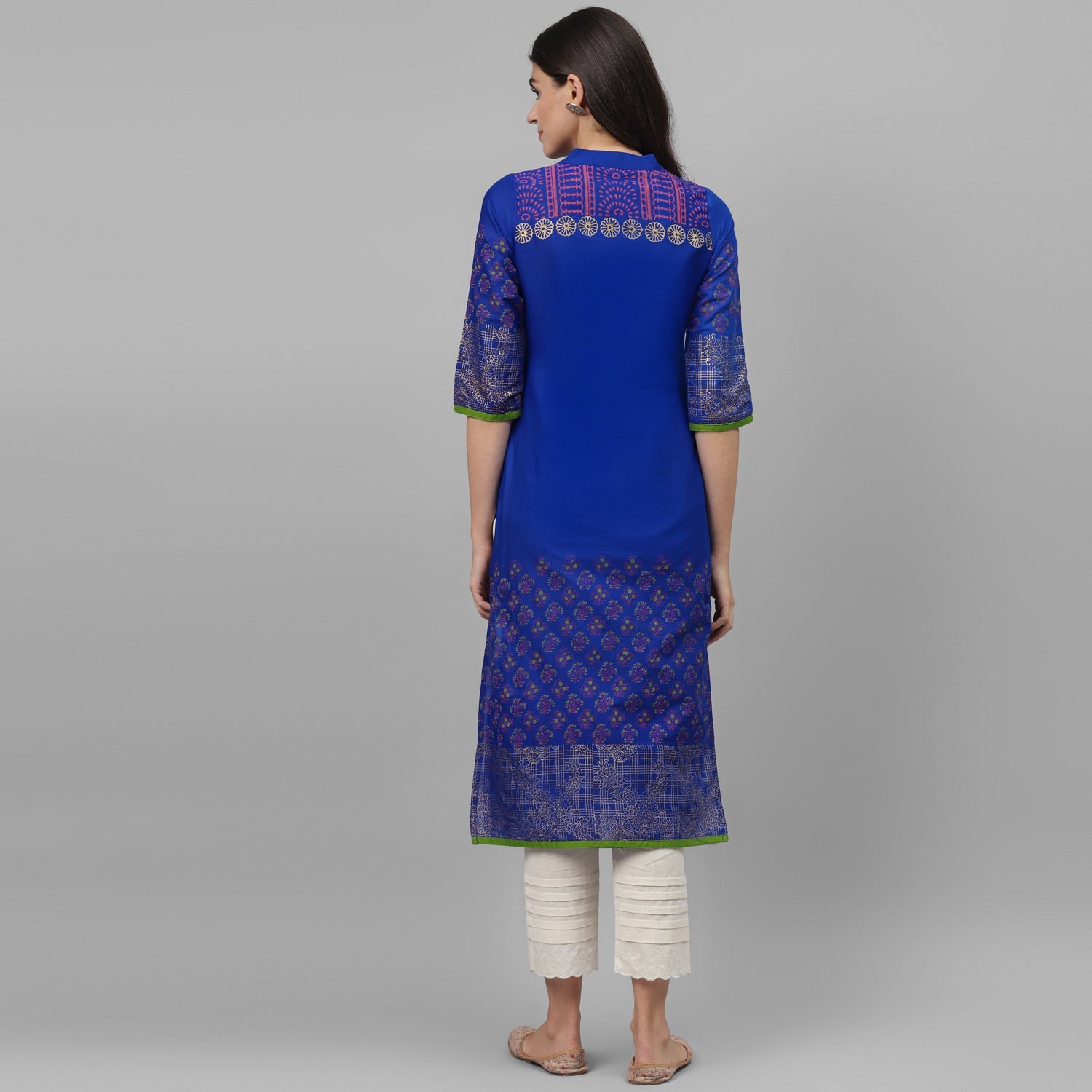 Maai Rayon Hand Printed Kurta Blue | Grocsy