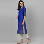 Maai Rayon Hand Printed Kurta Blue | Grocsy