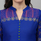 Maai Rayon Hand Printed Kurta Blue | Grocsy