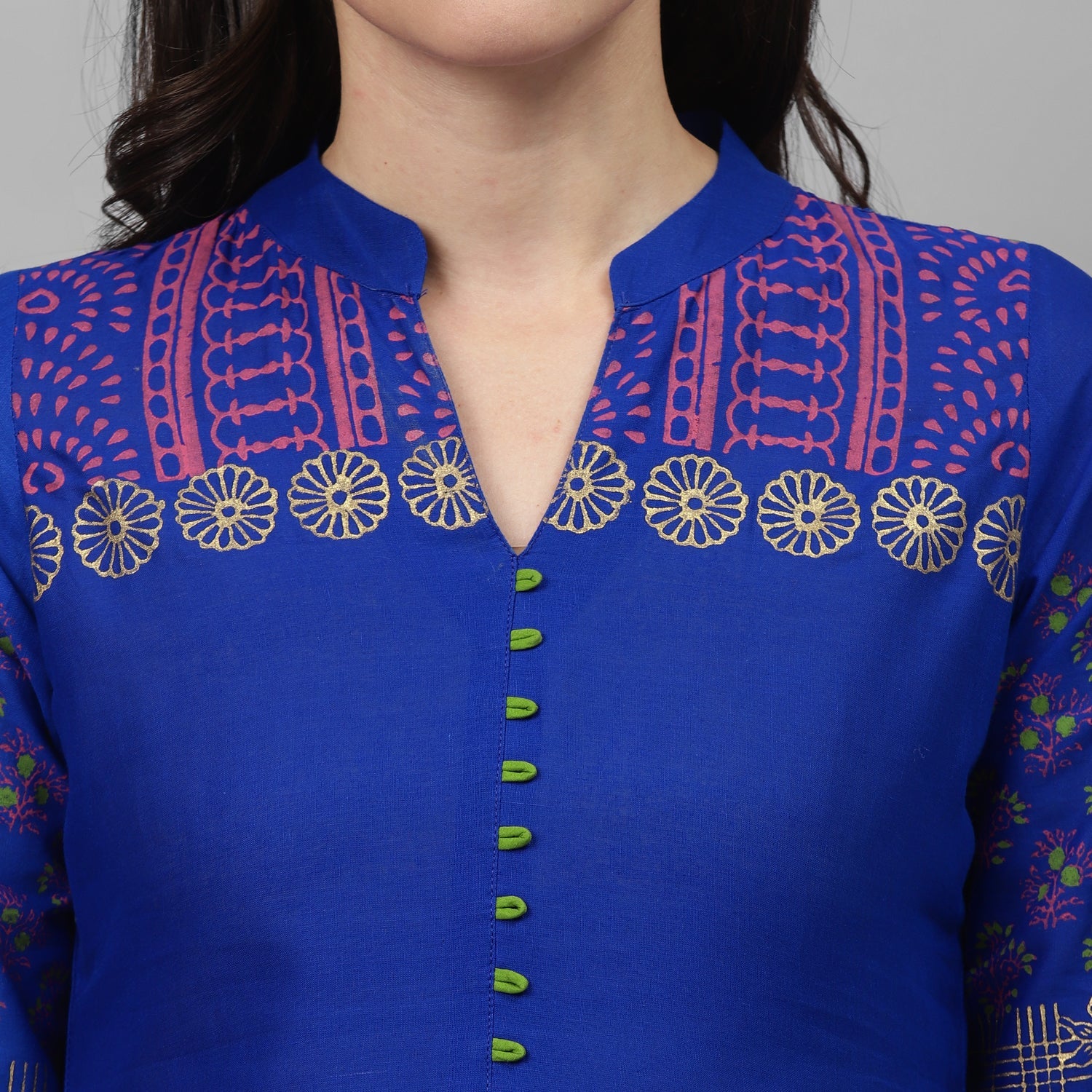 Maai Rayon Hand Printed Kurta Blue | Grocsy