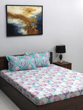 BOMBAY DYEING Pink & Blue Ethnic Motifs Cotton 110 TC Queen Bedsheet With 2 Pillow Covers | Grocsy