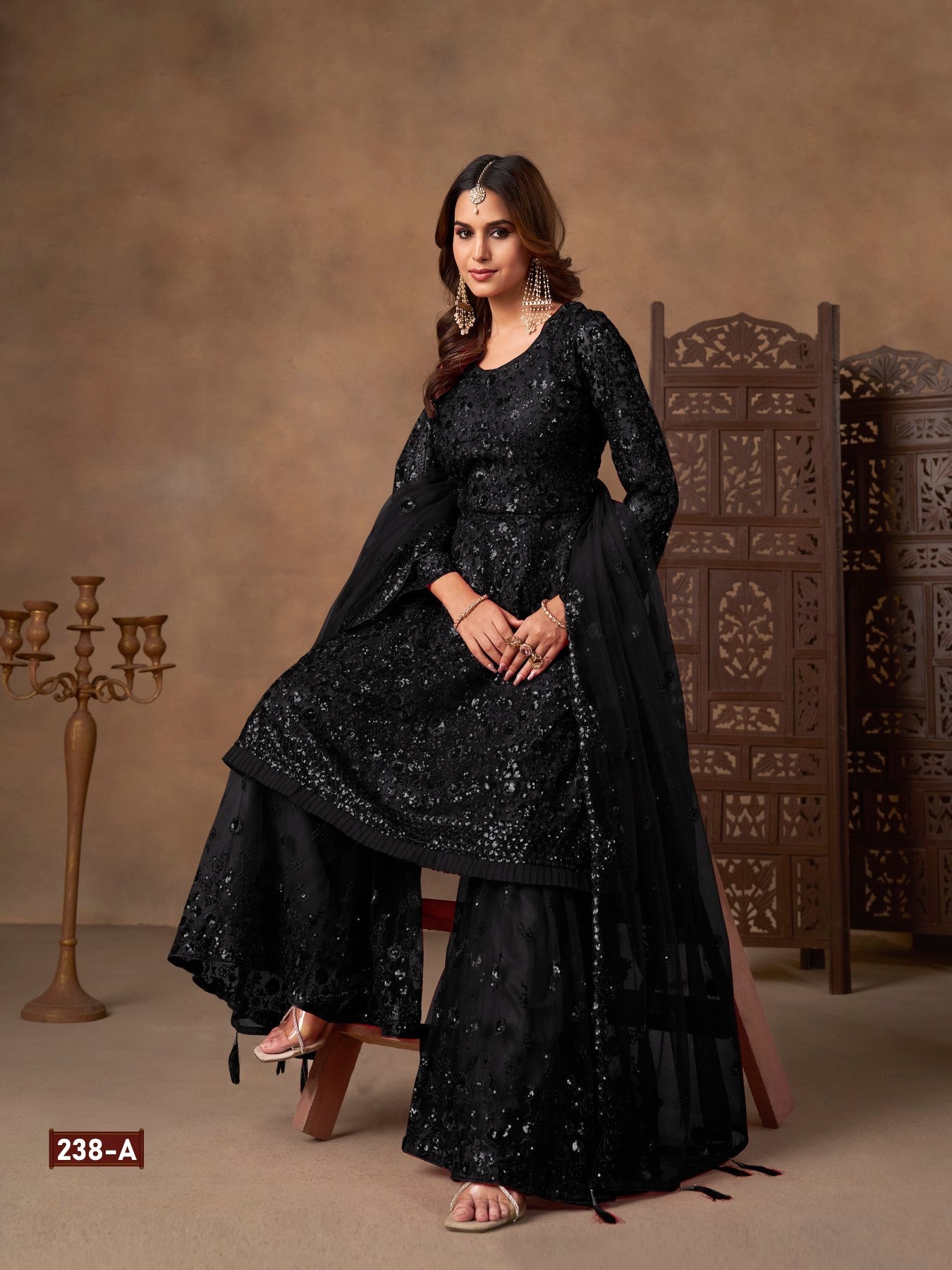 Anaita Black Net Sharara Suit With Heavy Sequin Work | Grocsy