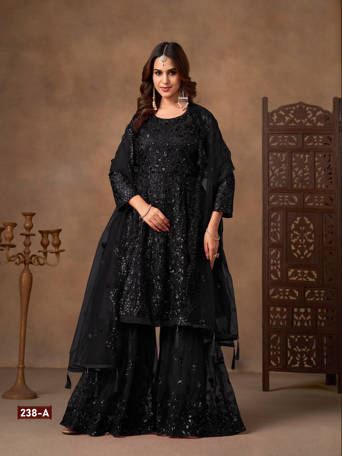 Anaita Black Net Sharara Suit With Heavy Sequin Work | Grocsy