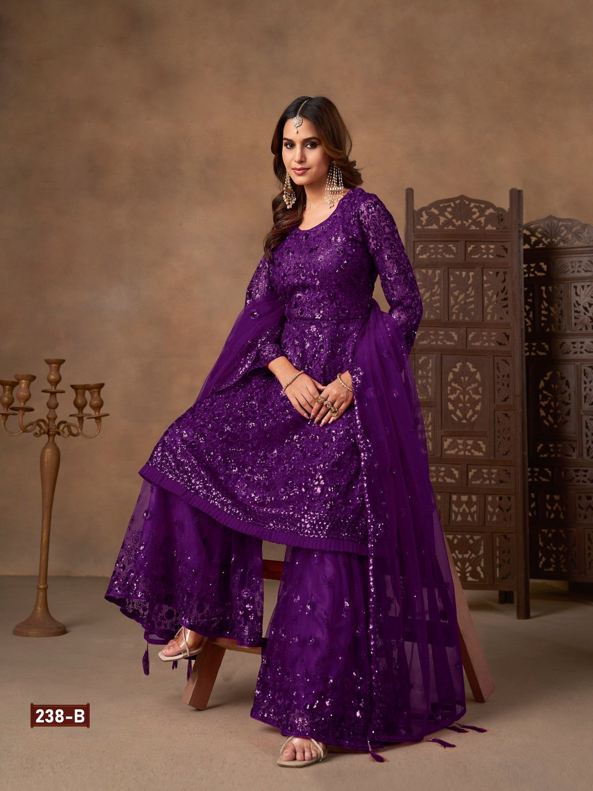 Anaita Violet Net Sharara Suit With Heavy Sequin Work | Grocsy