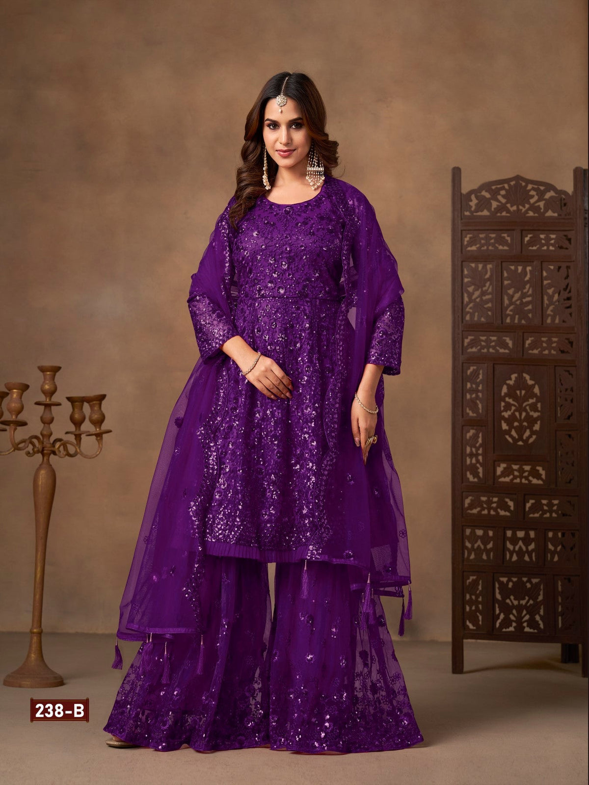 Anaita Violet Net Sharara Suit With Heavy Sequin Work | Grocsy