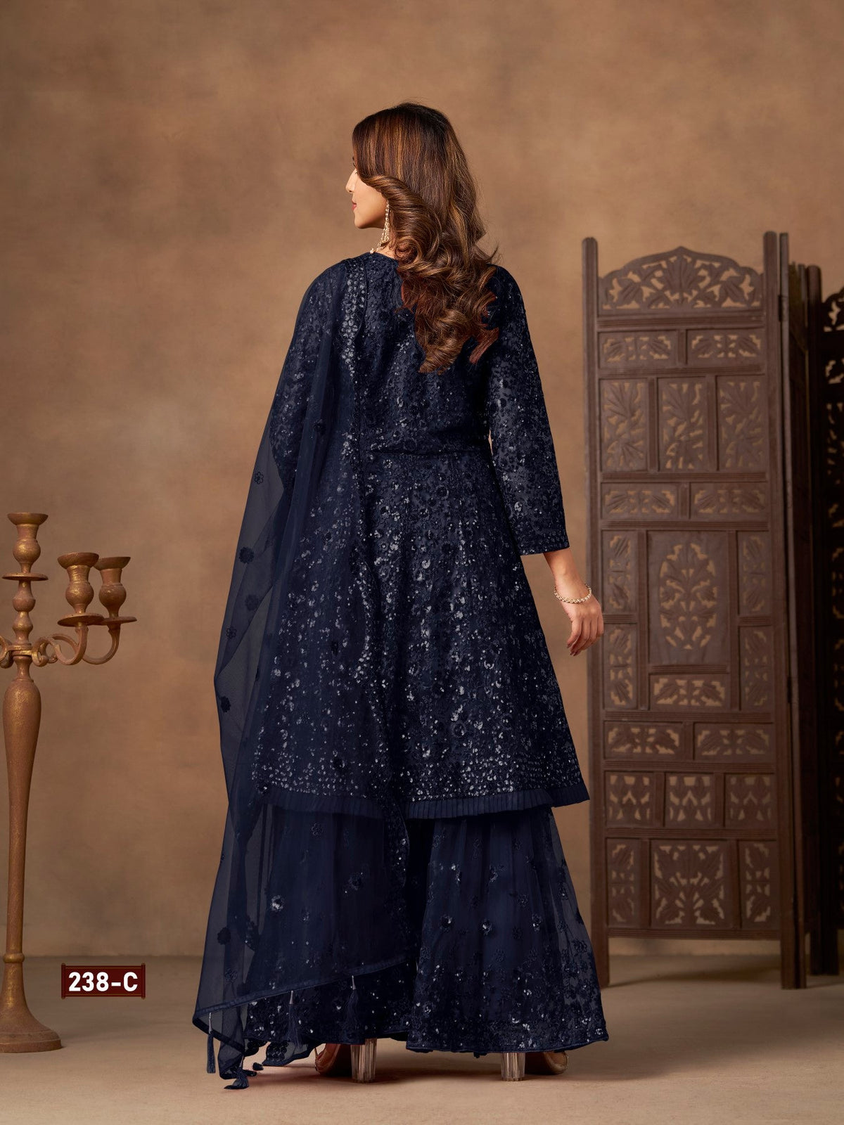 Anaita Navy Net Sharara Suit With Heavy Sequin Work | Grocsy