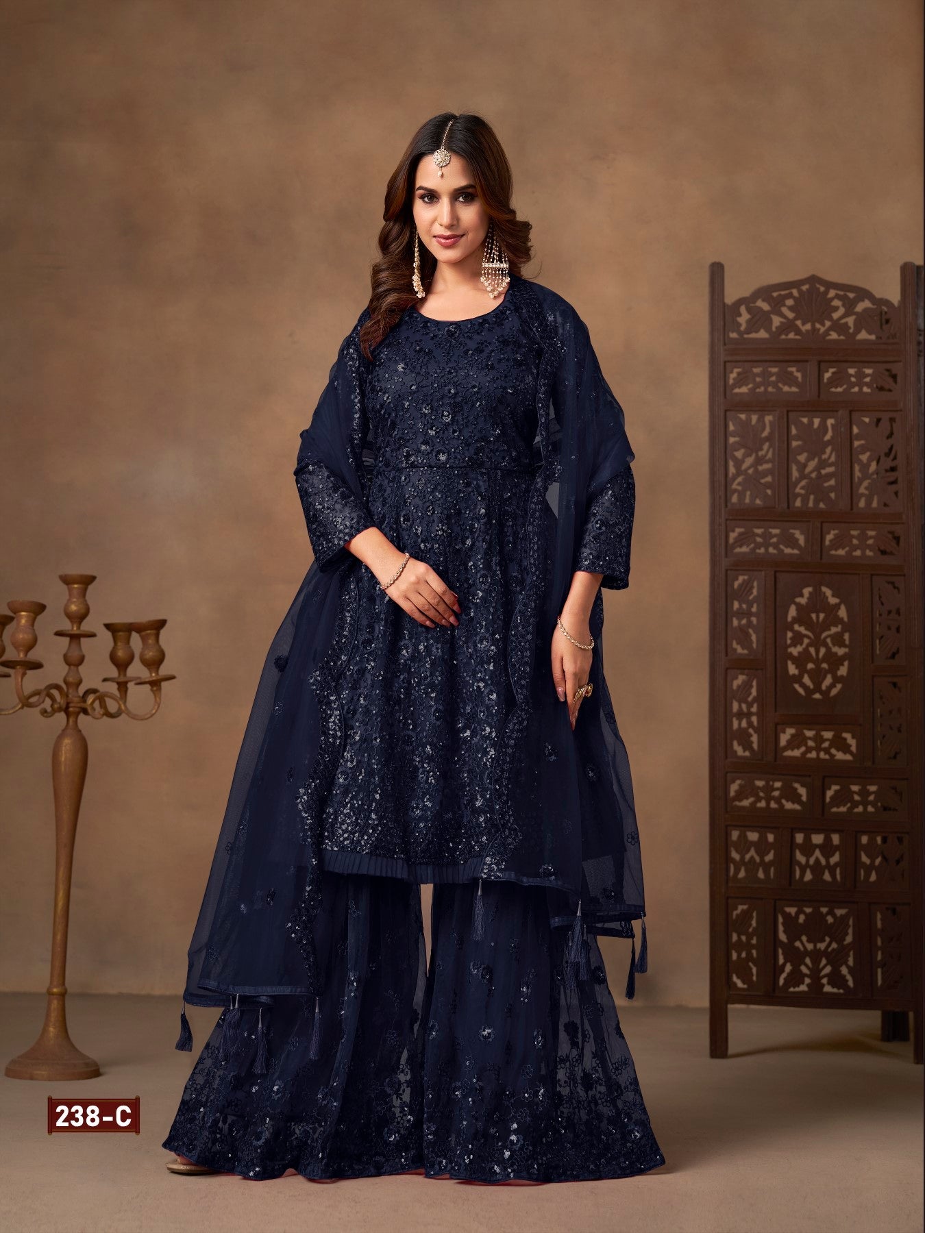Anaita Navy Net Sharara Suit With Heavy Sequin Work | Grocsy