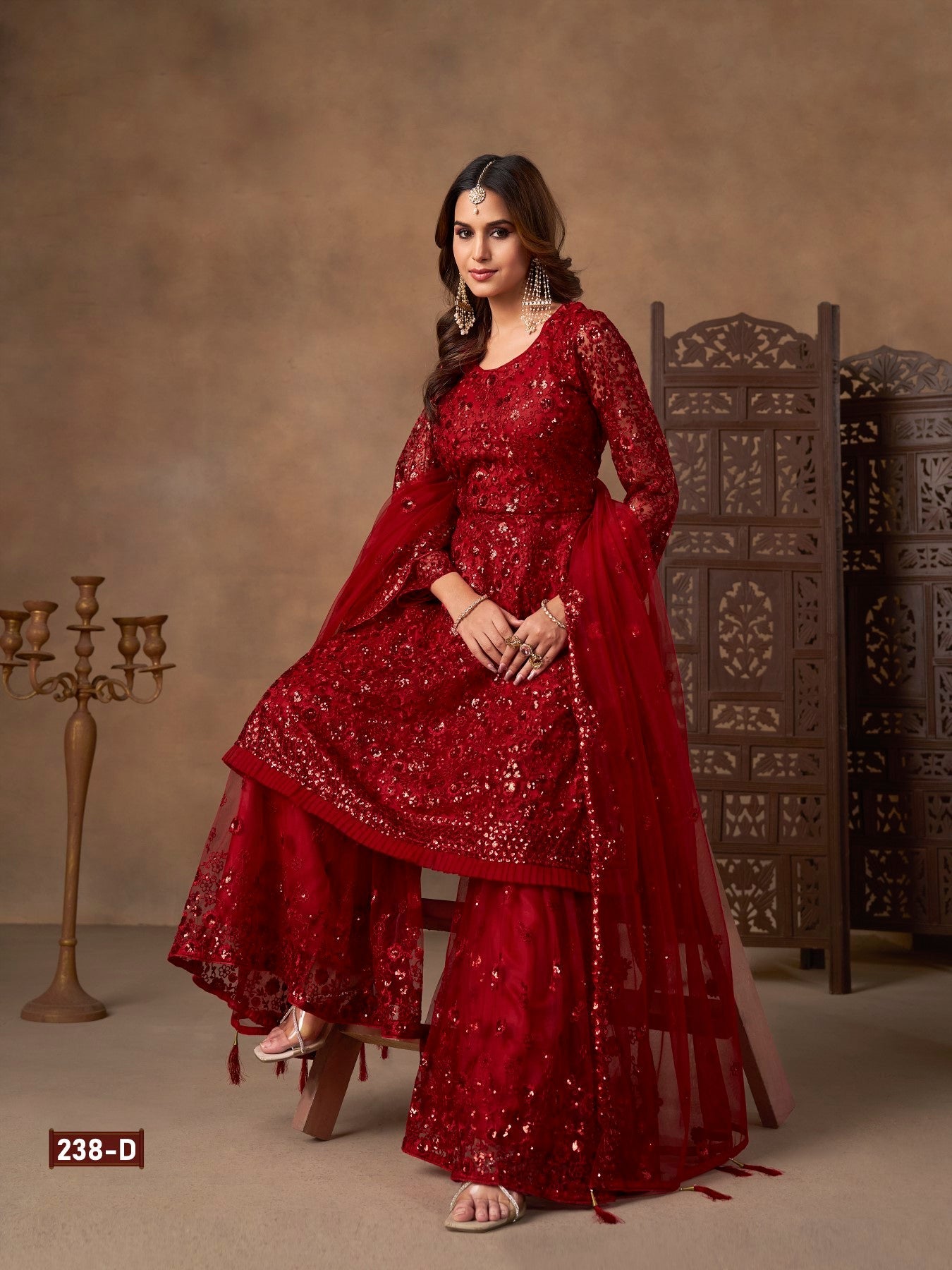 Anaita Red Net Sharara Suit With Heavy Sequin Work | Grocsy