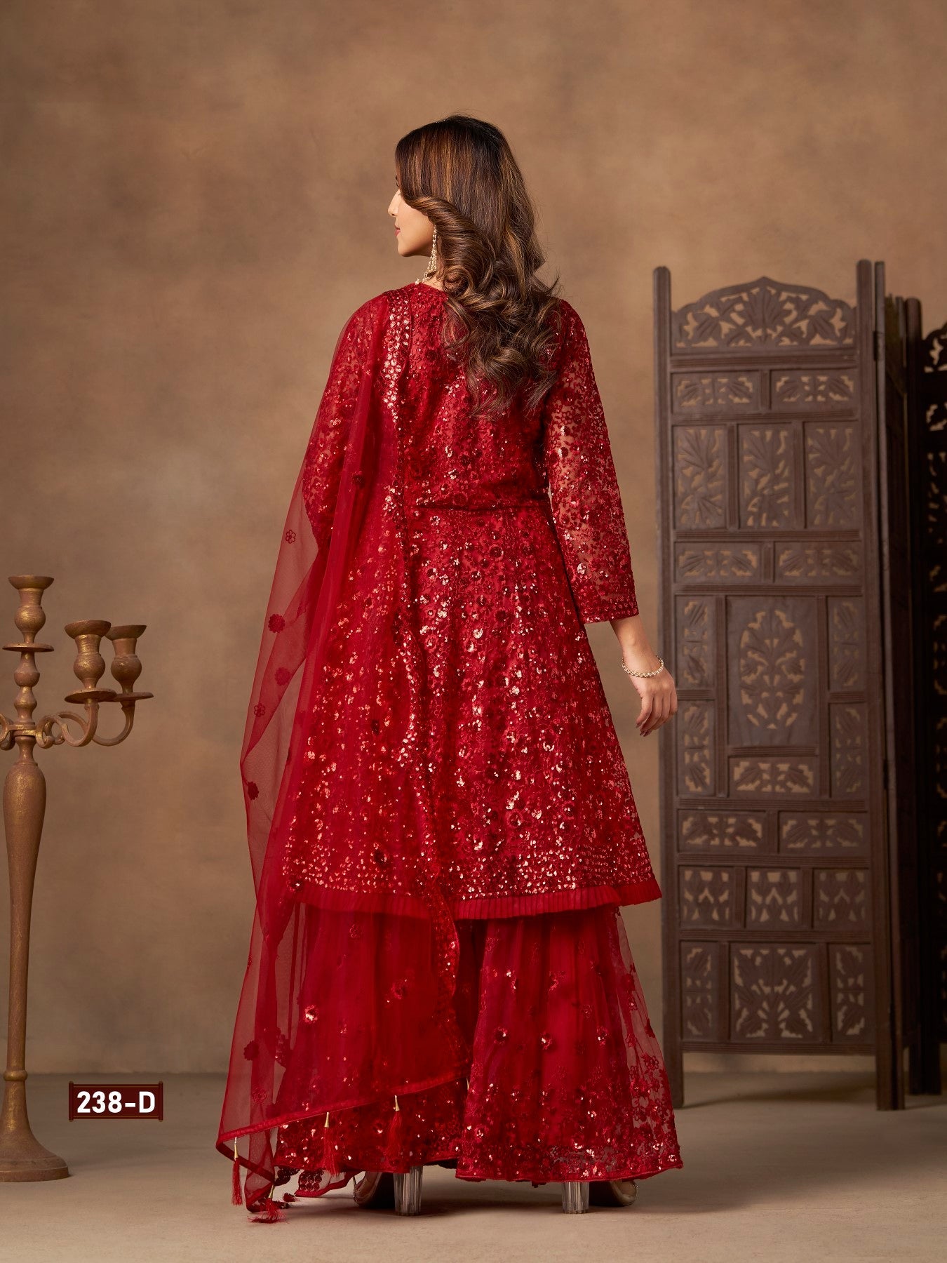 Anaita Red Net Sharara Suit With Heavy Sequin Work | Grocsy