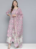 HERE&NOW Women Floral Printed Regular Pure Cotton Kurta with Palazzos & With Dupatta | Grocsy