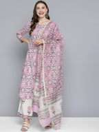 HERE&NOW Women Floral Printed Regular Pure Cotton Kurta with Palazzos & With Dupatta | Grocsy