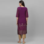 Maai Rayon Hand Printed Kurta Purple | Grocsy
