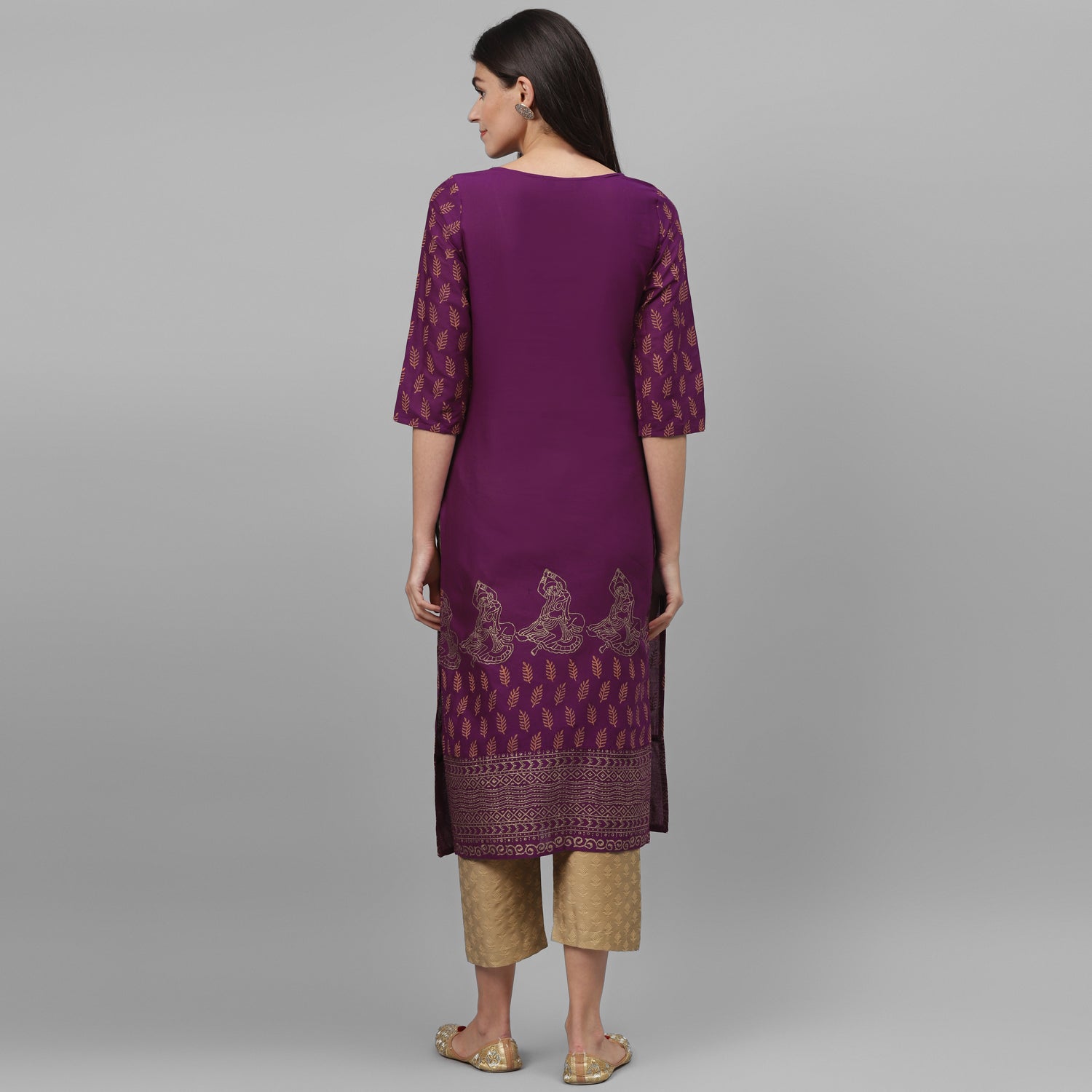 Maai Rayon Hand Printed Kurta Purple | Grocsy