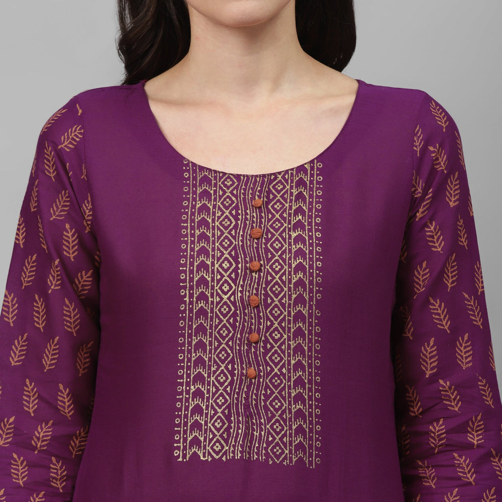 Maai Rayon Hand Printed Kurta Purple | Grocsy