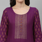 Maai Rayon Hand Printed Kurta Purple | Grocsy