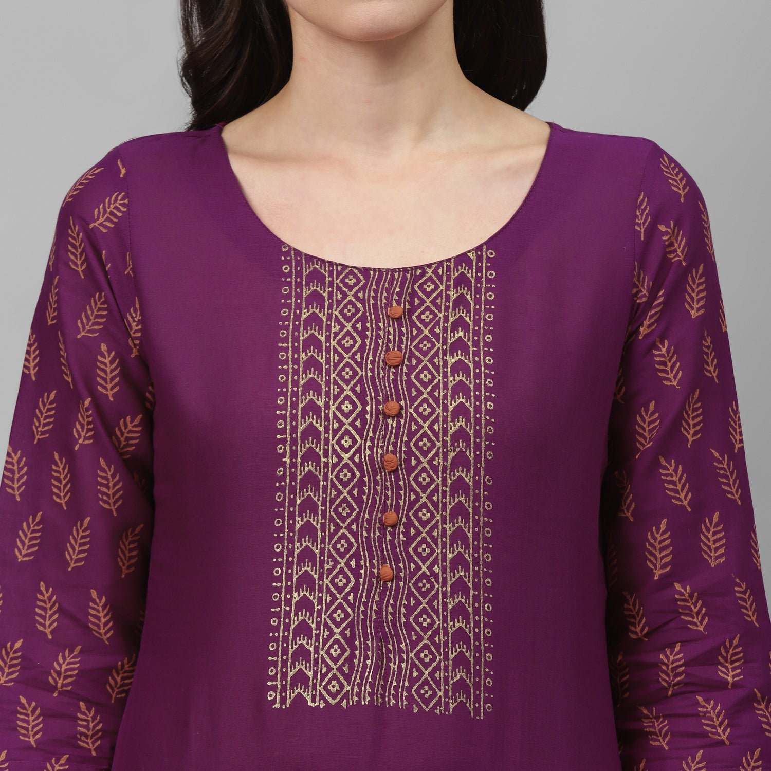 Maai Rayon Hand Printed Kurta Purple | Grocsy