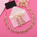 Tehzeeb Creations Rose Gold Pleated White Diamond With Sea Green Beads Necklace Set | Grocsy