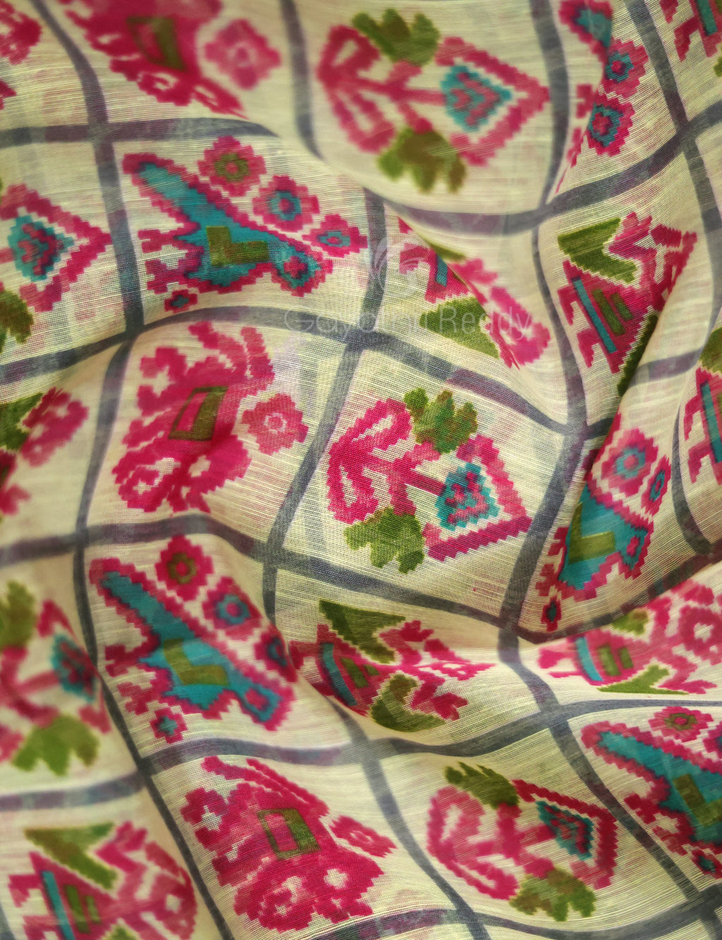 Shades of Cream And Ramagreen Blouse Patola Print Semi Chanderi Saree By Gayathri Reddy Designer Studio | Grocsy