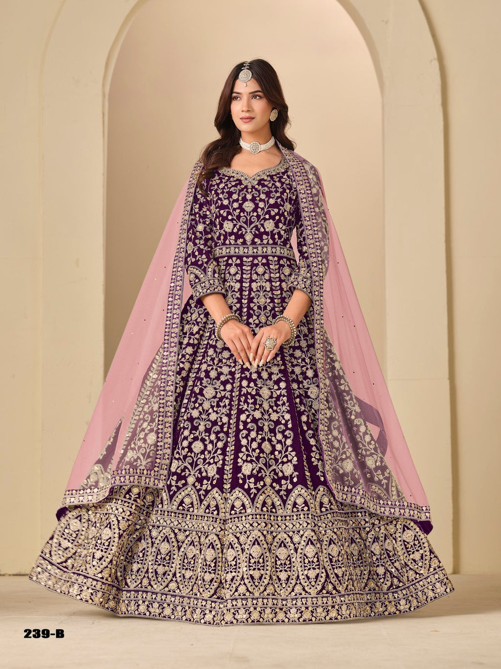 Anaita Purple Velvet Anarkali Suits With Heavy Embroidery Work | Grocsy