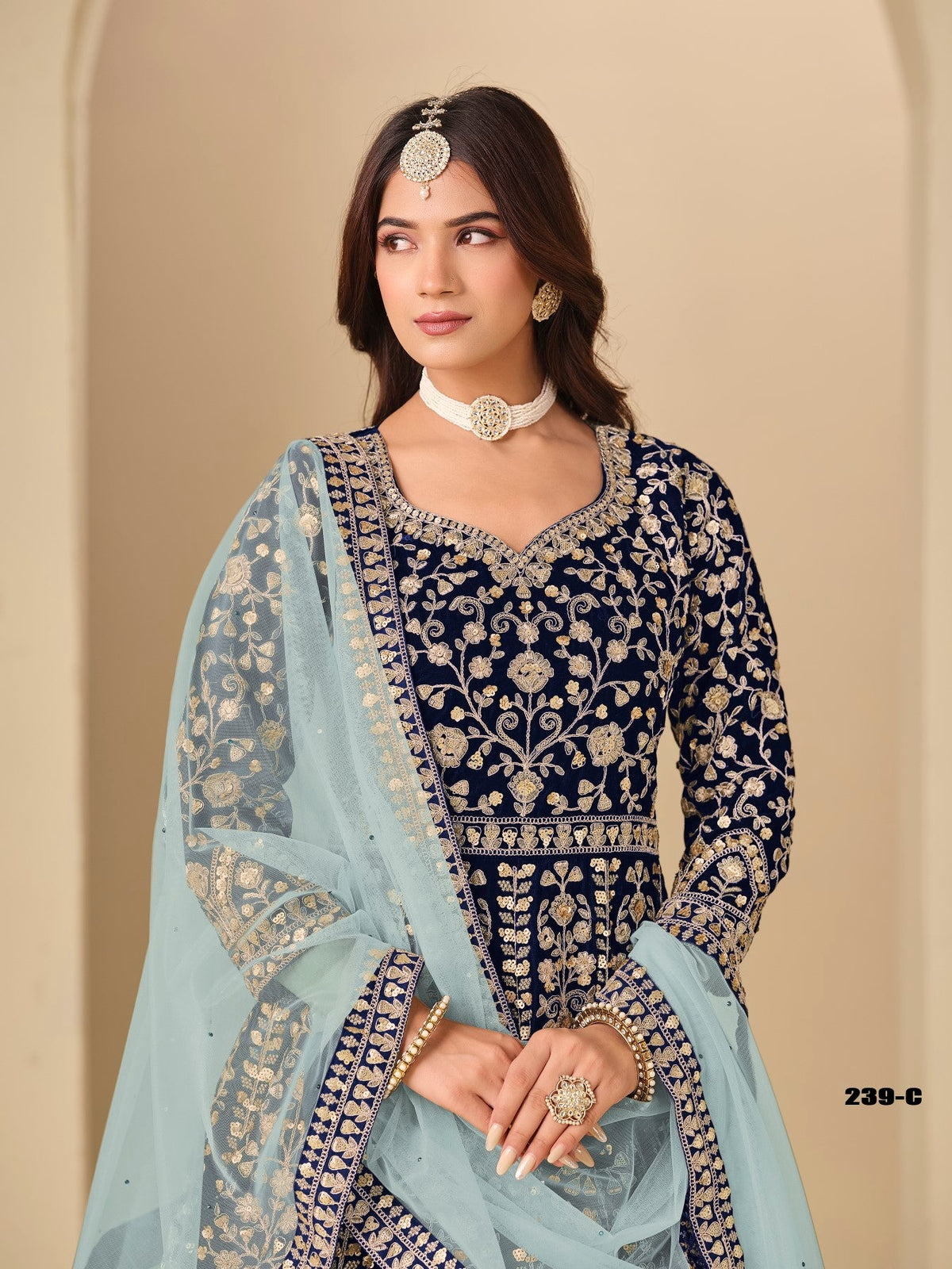 Anaita Navy Velvet Anarkali Suits With Heavy Embroidery Work | Grocsy