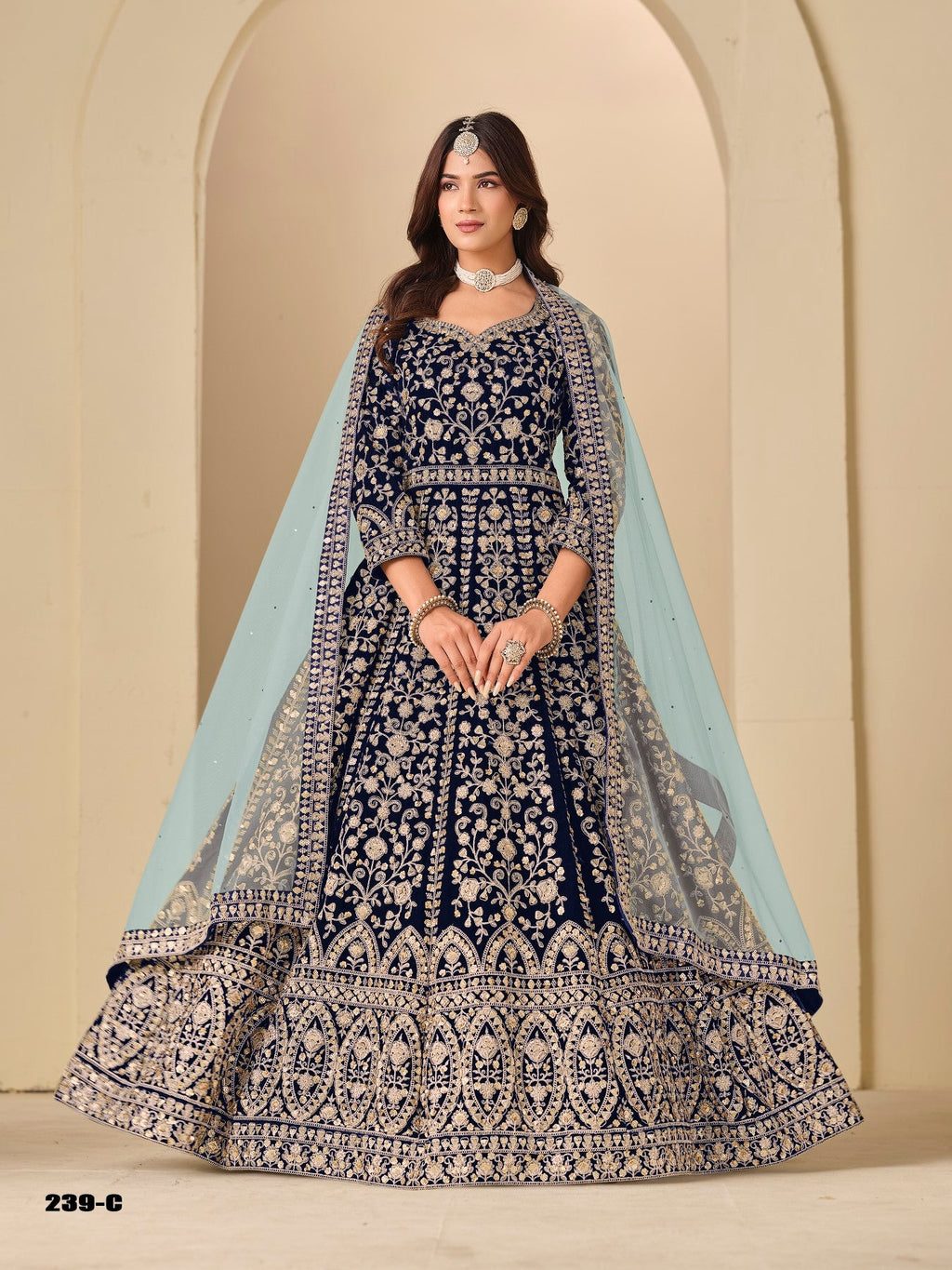 Anaita Navy Velvet Anarkali Suits With Heavy Embroidery Work | Grocsy