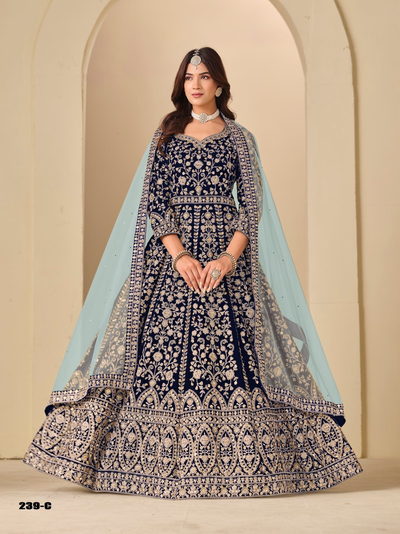 Anaita Navy Velvet Anarkali Suits With Heavy Embroidery Work | Grocsy
