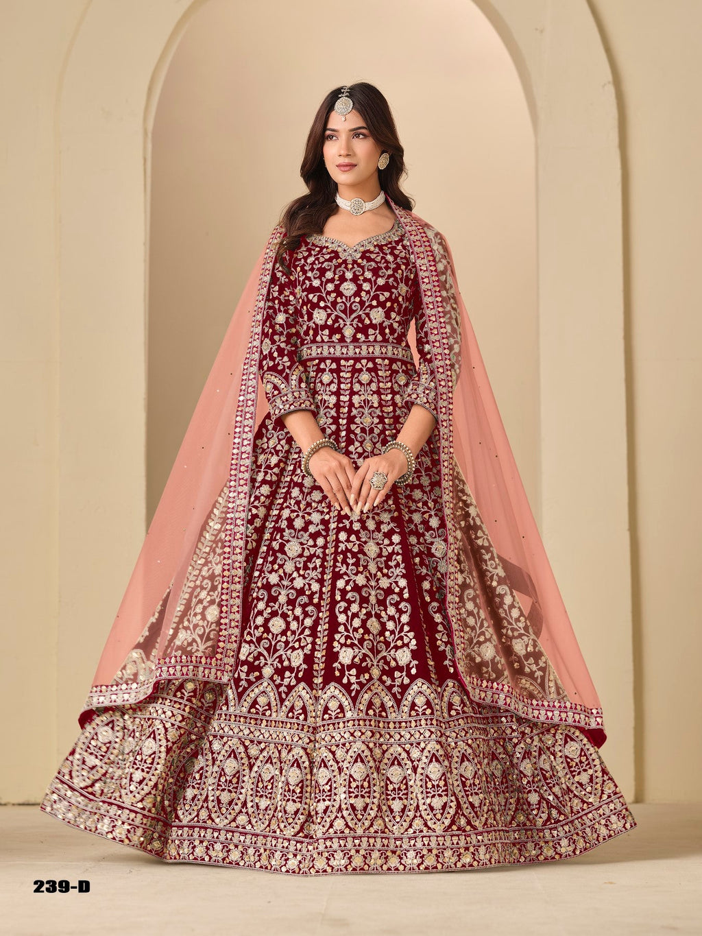 Anaita Red Velvet Anarkali Suits With Heavy Embroidery Work | Grocsy