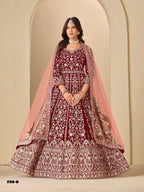 Anaita Red Velvet Anarkali Suits With Heavy Embroidery Work | Grocsy