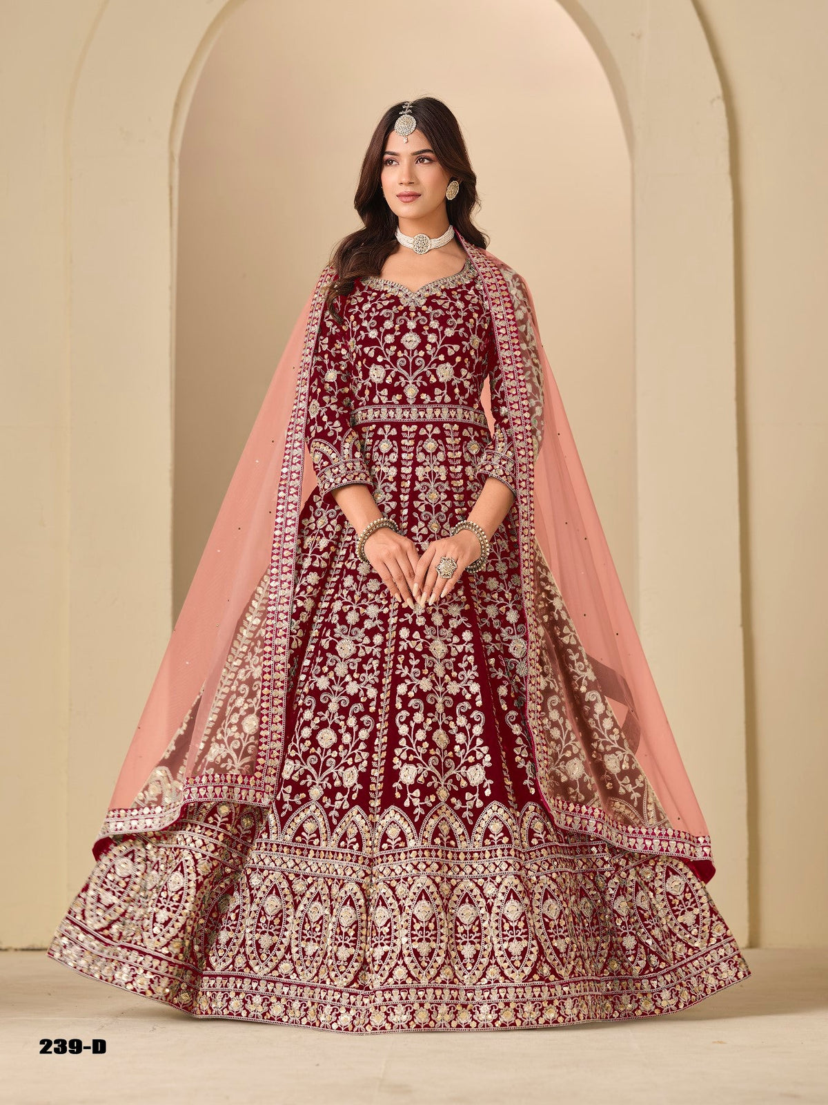 Anaita Red Velvet Anarkali Suits With Heavy Embroidery Work | Grocsy