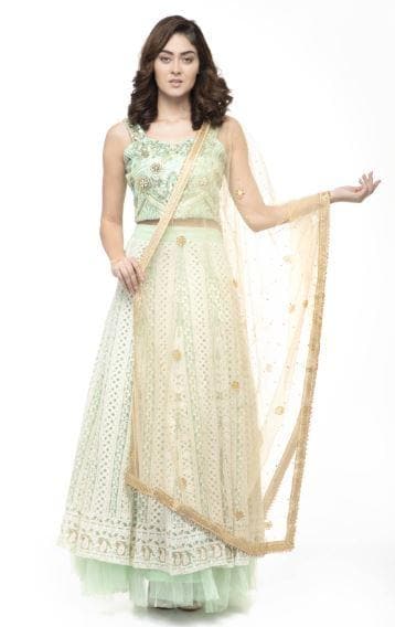 A R Silk Women's Net Net Chandna Handwork With Moti Laish Golden Fancy Dupatta | Grocsy