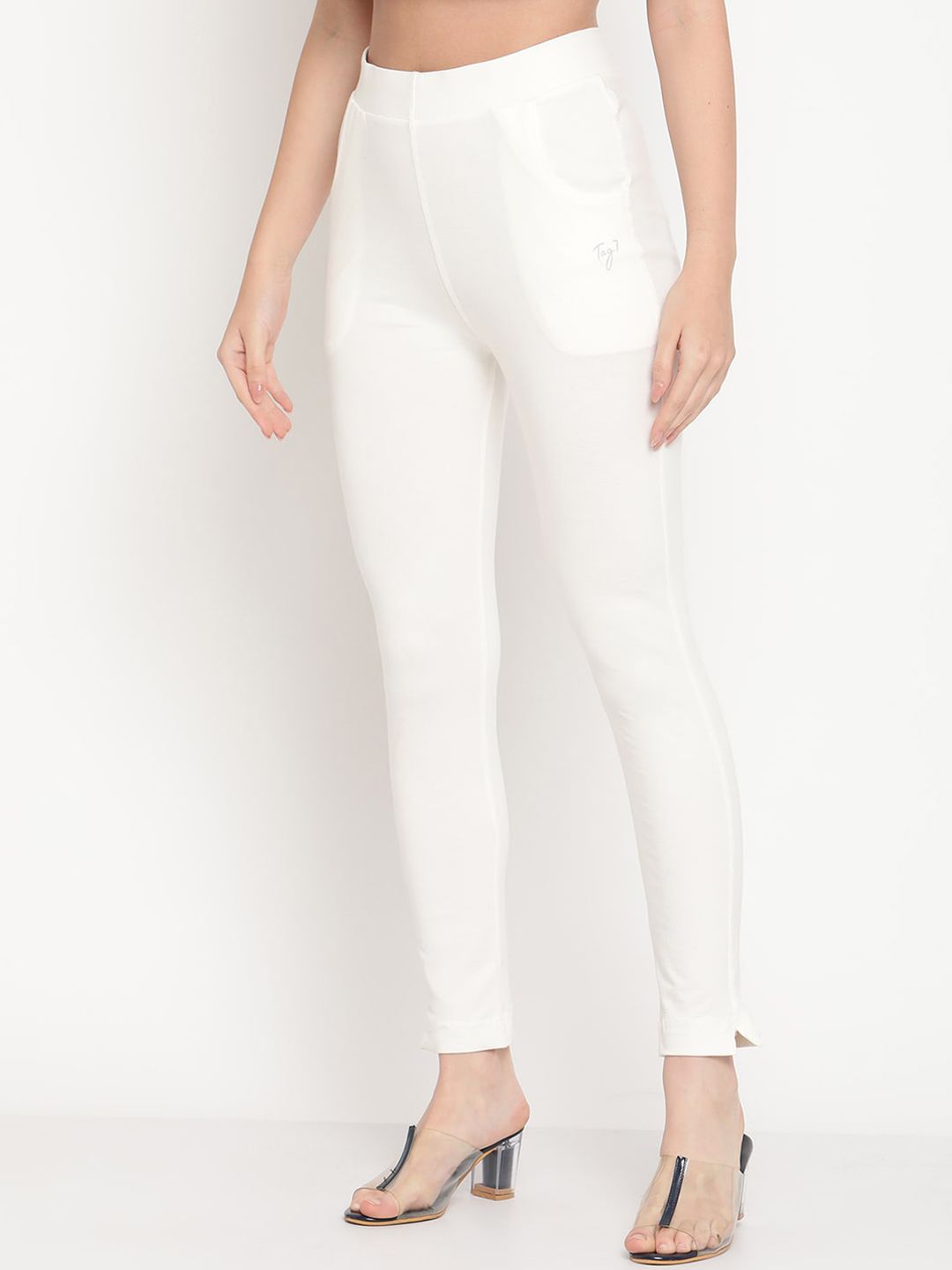 TAG 7 Women Off-White Solid Ankle-Length Leggings | Grocsy